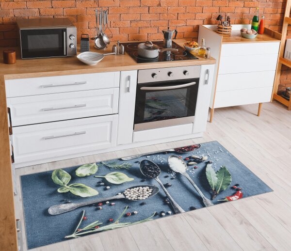 Makro Abra Kusový koberec vhodný k praní ANDRE 1151 Do kuchyně lžíce protiskluzový modrý Rozměr: 80x200 cm