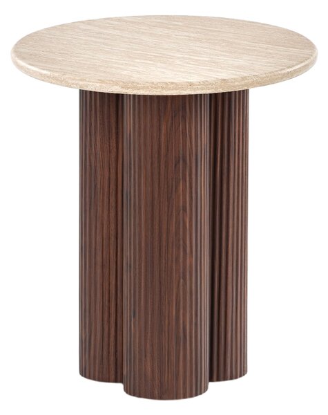 Kulaty konferenční stolek Massia Mini 50 cm do obývacího pokoje - travertin / ořech