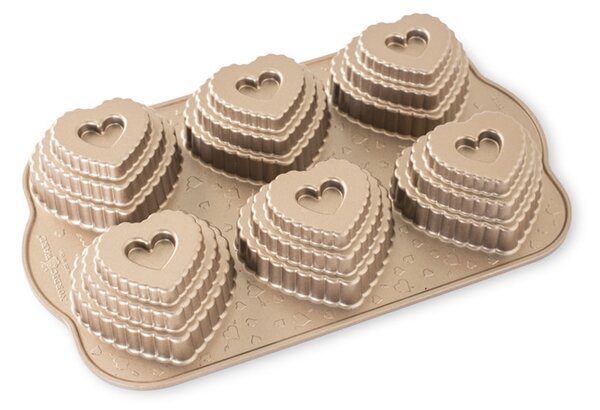 NORDIC WARE Forma na 6 báboviček Vrstvené srdíčko 0,7 l karamelová 90937