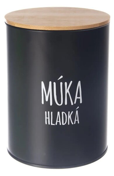 Orion Dóza na potraviny, plechová, černá, s bambusovým víkem, 2,3l, Múka hladká SK