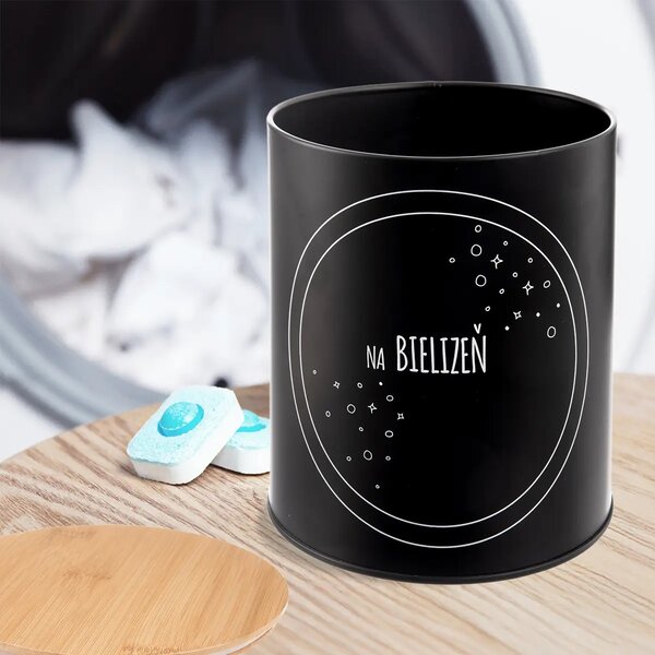 Orion Dóza plechová, černá, s bambusovým víkem, Na bielizeň, 3,3L, SK