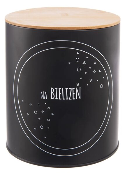 Orion Dóza plechová, černá, s bambusovým víkem, Na bielizeň, 3,3L, SK