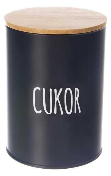 Orion Dóza na potraviny, plechová, černá, s bambusovým víkem, 1,3l, Cukor SK