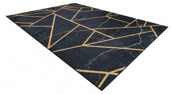 Makro Abra Kusový koberec vhodný k praní ANDRE 1222 Mramor geometrický protiskluzový černý zlatý Rozměr: 80x150 cm