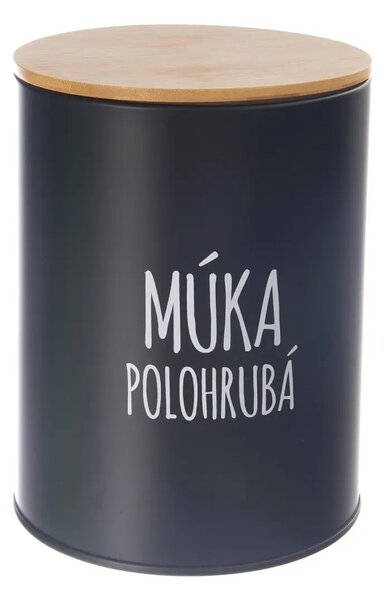 Orion Dóza na potraviny, plechová, černá, s bambusovým víkem, 2,3l, Múka polohrubá SK