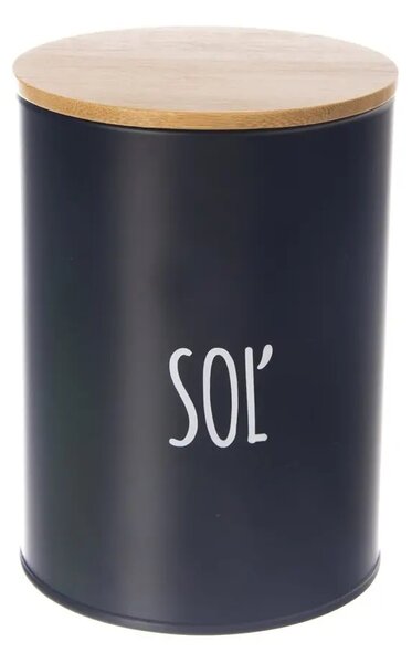 Orion Dóza na potraviny, plechová, černá, s bambusovým víkem, 1,3l, Soľ SK