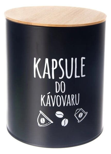 Orion Dóza na potraviny, plechová, černá, s bambusovým víkem, Kapsule SK