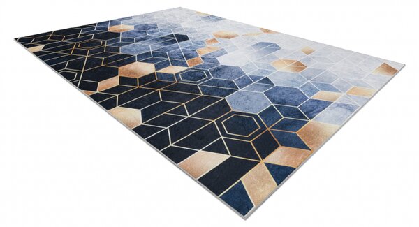 Makro Abra Kusový koberec vhodný k praní ANDRE 1216 Kostky geometrický protiskluzový modrý Rozměr: 80x150 cm