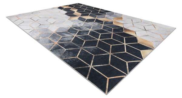 Makro Abra Kusový koberec vhodný k praní ANDRE 1171 Kostky geometrický 3D protiskluzový černý zlatý Rozměr: 80x150 cm