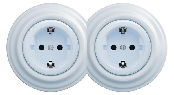Kliklap - Dvojitá retro zásuvka domovní s rámečkem SCHUKO 230V modrá