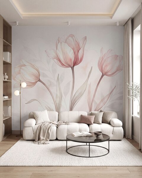 Fototapety Jemné tulipány ve stylu akvarelu, Fototapety květiny, w10005 : uwalls.cz