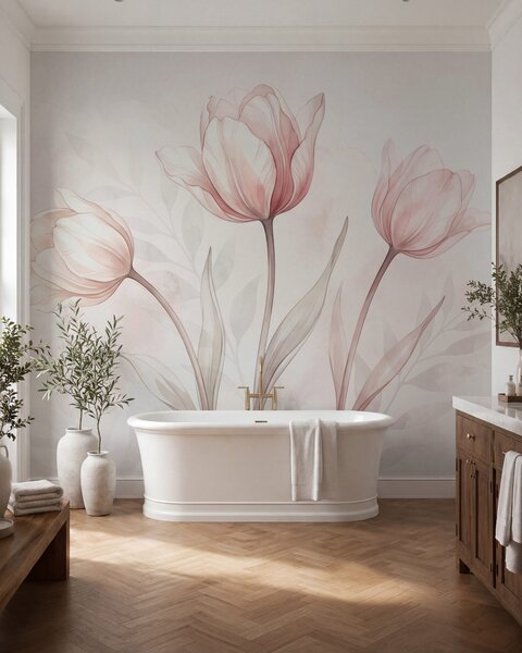 Fototapety Jemné tulipány ve stylu akvarelu, Fototapety květiny, w10005 : uwalls.cz