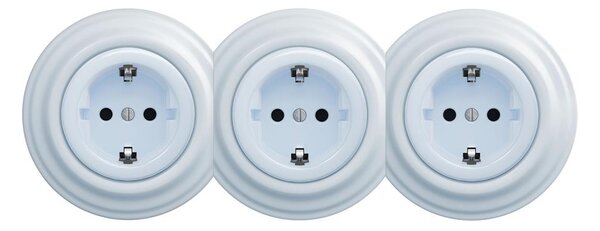 Kliklap - Trojitá retro zásuvka domovní s rámečkem SCHUKO 230V modrá