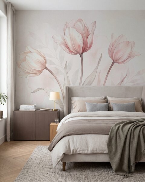 Fototapety Jemné tulipány ve stylu akvarelu, Fototapety květiny, w10005 : uwalls.cz
