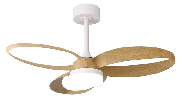 LED stropní ventilátor Infinity v dřevěném dekoru, DC, tichý – Mantra Mantra Iluminación, Infinity, stmívatelné, Dřevo, Obývací pokoj, Plast, Moderní