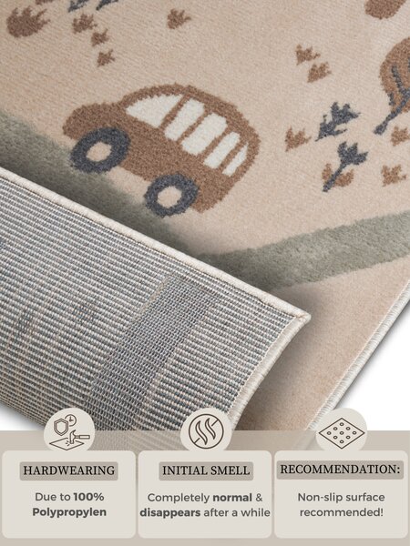 Hanse Home, Dětský koberec Adventures 105972 Cream Brown Grey, 120x170, béžová, dětský pokoj