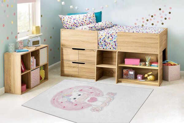 Makro Abra Dětský kusový koberec vhodný k praní BAMBINO 1128 Jednorožec protiskluzový krémový Rozměr: 80x150 cm