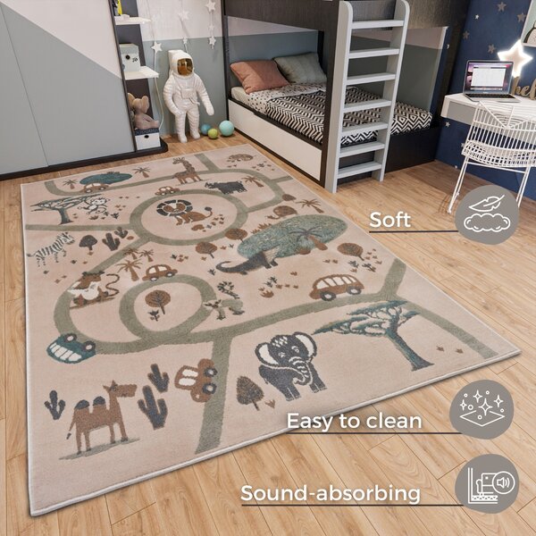 Hanse Home, Dětský koberec Adventures 105972 Cream Brown Grey, 120x170, béžová, dětský pokoj