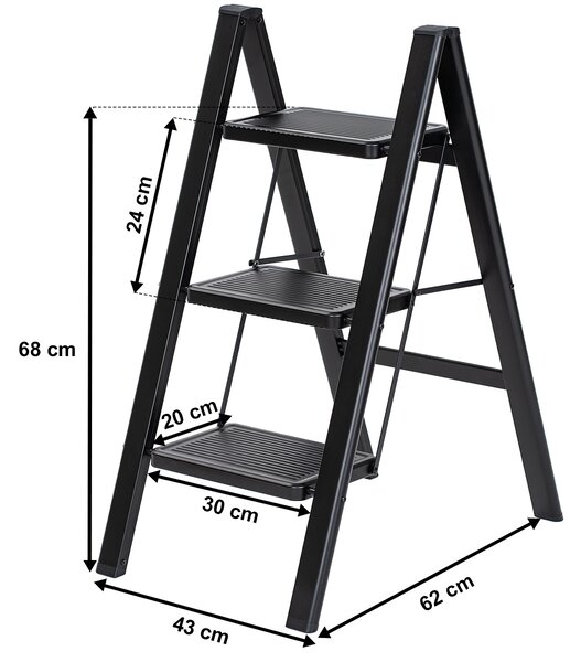 4Home Skládací ocelové schůdky Steel, 3 stupně, černá