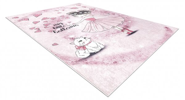 Makro Abra Dětský kusový koberec vhodný k praní BAMBINO 2185 Baletka kočička protiskluzový růžový Rozměr: 140x190 cm