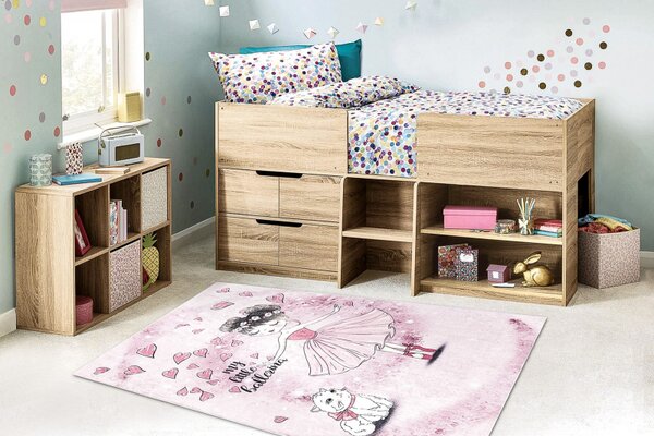 Makro Abra Dětský kusový koberec vhodný k praní BAMBINO 2185 Baletka kočička protiskluzový růžový Rozměr: 140x190 cm