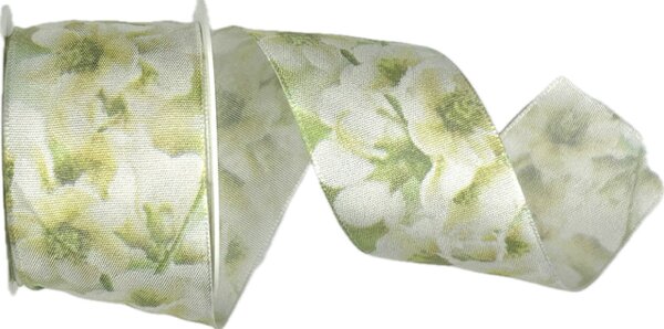 Stuha taftová WHITE BLOOMS 40mm x 2m (13,-Kč/m)