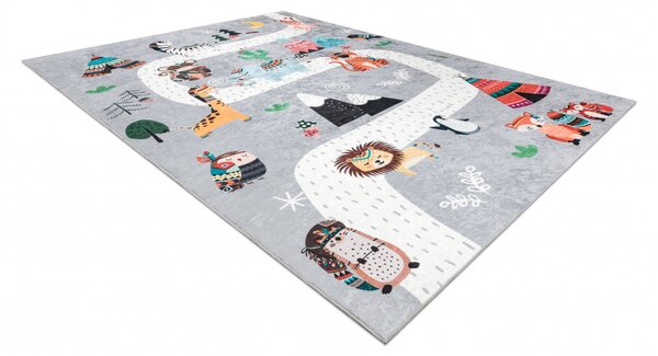 Makro Abra Dětský kusový koberec vhodný k praní BAMBINO 2160 Cesta zvířátka indiánská vesnice protiskluzový šedý Rozměr: 80x150 cm