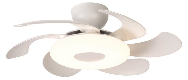 LED stropní ventilátor Flower, bílý, tichý stejnosměrný motor, CCT – Mantra Mantra Iluminación, Flower, stmívatelné, Bílá, Obývací pokoj, Plast, Moderní