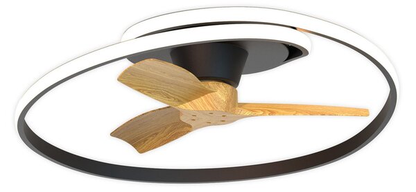 LED stropní ventilátor Ocean černý/dřevo DC tichý – Mantra Mantra Iluminación, Ocean, stmívatelné, Černá, Obývací pokoj, Plast, Moderní