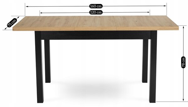JAKS Rozkládací stůl Skubi 120-160 cm dub Riviera černé nohy