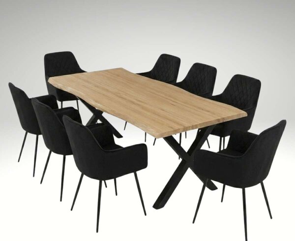 Vikio Jídelní set pro 8 osob 180x90 cm soft dub noha X černá židle s područkami VJS228-8C