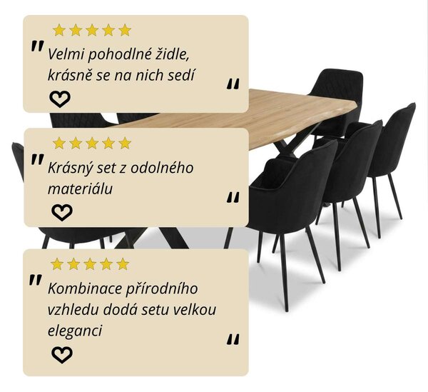 Vikio Jídelní set pro 8 osob 180x90 cm soft dub noha X černá židle s područkami VJS228-8C
