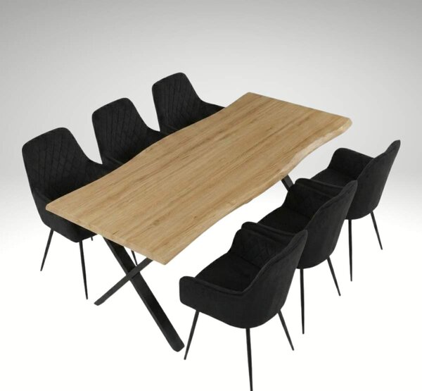 Vikio Jídelní set pro 6 osob 180x90 cm soft dub noha X černá židle s područkami VJS228-6C