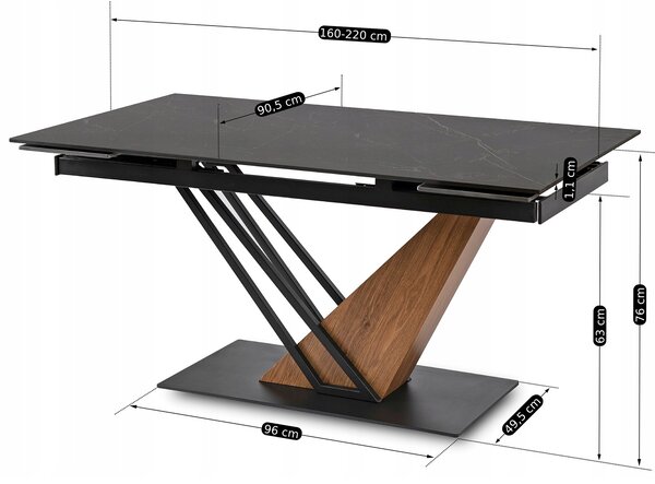 JAKS Rozkládací stůl Rex 160 - 200 cm ořech černý mramor