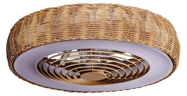LED stropní ventilátor Kilimanjaro, CCT, ratan – Mantra Mantra Iluminación, Kilimanjaro, stmívatelné, Dřevo, Obývací pokoj, Dřevo