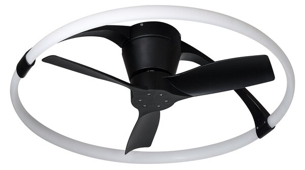 LED stropní ventilátor Nepal Mini, ovládání přes aplikaci, černý/bílý – Mantra Mantra Iluminación, Nepal Mini, stmívatelné, Černá, Obývací pokoj, Kov, Moderní