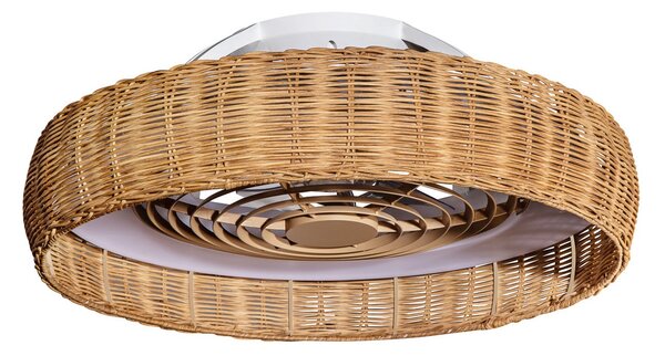 LED stropní ventilátor Kilimanjaro, CCT, ratan – Mantra Mantra Iluminación, Kilimanjaro, stmívatelné, Dřevo, Obývací pokoj, Dřevo