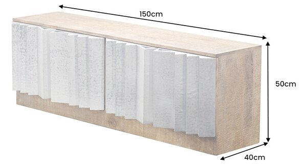 Televizní stolek/Nízká komoda ZALVERO 150 CM hliník/masiv mango Nábytek | Obývací pokoj | Televizní stolky