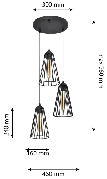 Lustr na lanku TORRI 3xE27/15W/230V černá