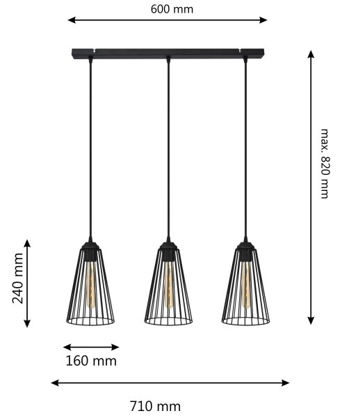 Lustr na lanku TORRI 3xE27/15W/230V černá