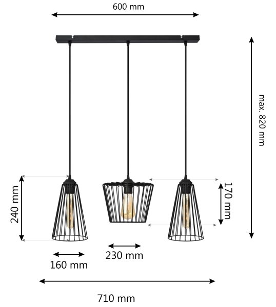 Lustr na lanku TORRI 3xE27/15W/230V černá