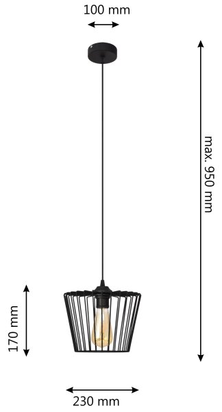 Lustr na lanku TORRI 1xE27/15W/230V pr. 23 cm černá