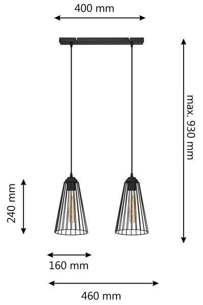 Lustr na lanku TORRI 2xE27/15W/230V černá