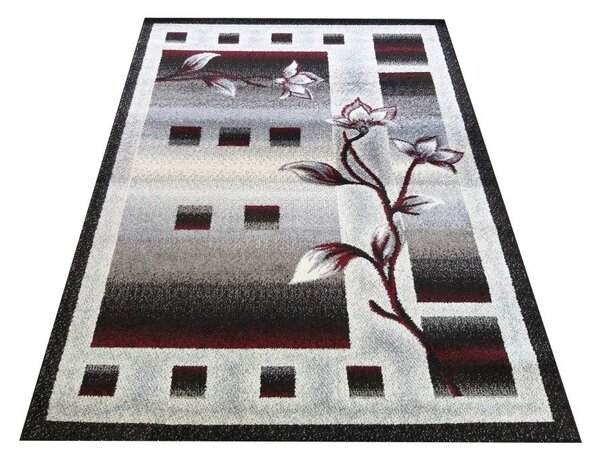 Makro Abra Kusový koberec moderní OTTO 02 Květy šedý červený Rozměr: 80x150 cm