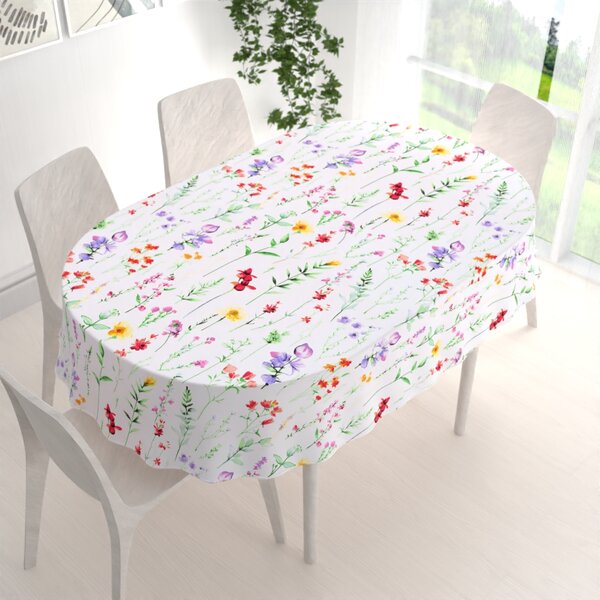 Biante Bavlněný oválný ubrus Sandra SA-492 Květovaná louka na bílém 50x100 cm