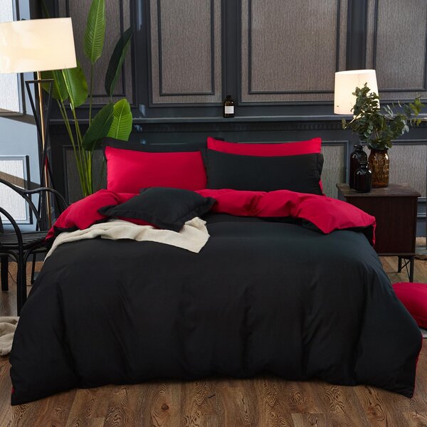 EXTRÉMNÍ SLEVA ! 100% Bavlněné oboustranné povlečení 140×200 cm + 70×90 cm, 7dílný set Černá / Červená + PROSTĚRADLO ZDARMA (200×220 cm)