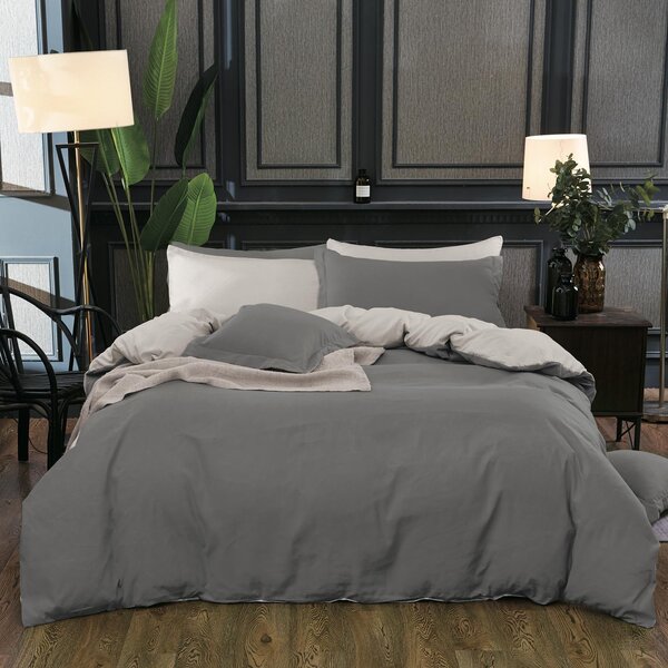 EXTRÉMNÍ SLEVA ! 100% Bavlněné oboustranné povlečení 140×200 cm + 70×90 cm, 7dílný set Tmavě šedá / Světle šedá + PROSTĚRADLO ZDARMA (200×220 cm)