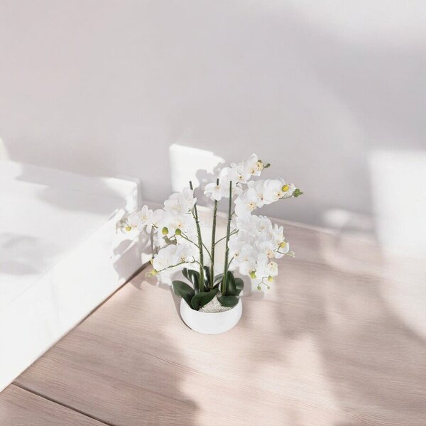 Umělá rostlina, umělá orchidej, bílý květináč, 65 cm