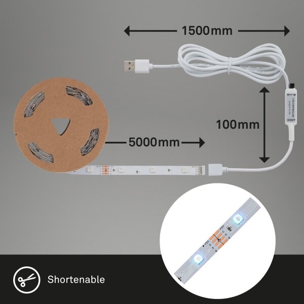 Brilo - LED RGB Stmívatelný pásek 6,6m LED/6W/USB + DO