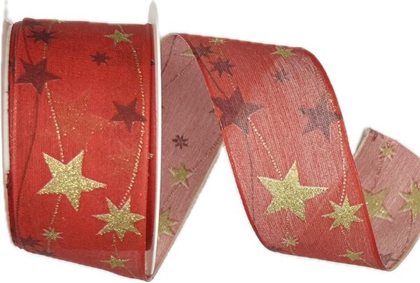 Stuha vánoční CELESTIAL GLOW RED červená 40mm x 2m (15,-Kč/m)
